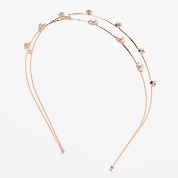 Claire’s Crystals and Pearl Rose Gold Double Headband - Picture 6 of 6